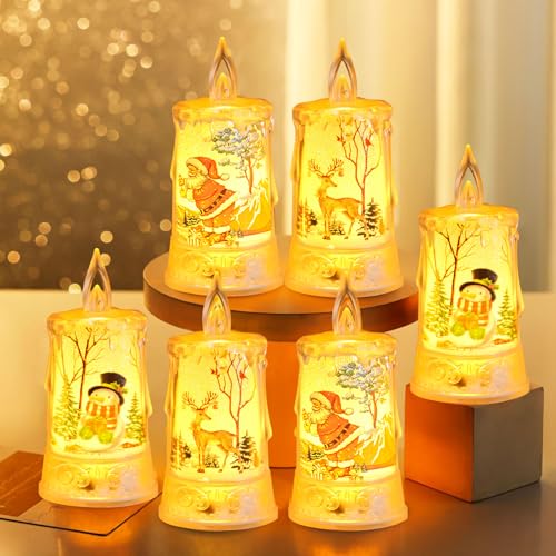 TETSMG Weihnachtsdeko LED Kerzen, 6 Stück Flammenlose LED Weihnachtskerzen mit Rentier Weihnachtsmann und Schneemann Muster, Batteriebetrieben, LED Kerzen Weihnachten für Tischdeko Weihnachtsdeko TETSMG Weihnachtsdeko LED Kerzen, 6 Stück Flammenlose LED Weihnachtskerzen mit Rentier Weihnachtsmann und Schneemann Muster, Batteriebetrieben, LED Kerzen Weihnachten für Tischdeko Weihnachtsdeko von TETSMG