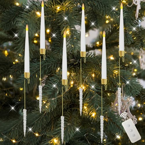 Weihnachtsbaum Lichterkette LED Kerzen mit Fernbedienung und Timer, 6er LED Weihnachtsdeko Hängend Stabkerzen Kabellos mit Kristalleiszapfen, Weihnachtsbaumschmuck Flammenlose LED Kerzen Weihnachtsbaum Lichterkette LED Kerzen mit Fernbedienung und Timer, 6er LED Weihnachtsdeko Hängend Stabkerzen Kabellos mit Kristalleiszapfen, Weihnachtsbaumschmuck Flammenlose LED Kerzen von TETSMG