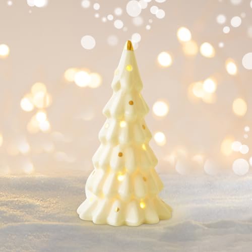 Weihnachtsdeko Beleuchtet Keramik Weihnachtsbaum, Tischdeko Weihnachten Weiß Weihnachtsbaum Nachtlicht, LED Weihnachtsdeko Aesthetic Porzellan Weihnachtsbaum Lichthäuser für Weihnachten Deko (Groß) von TETSMG