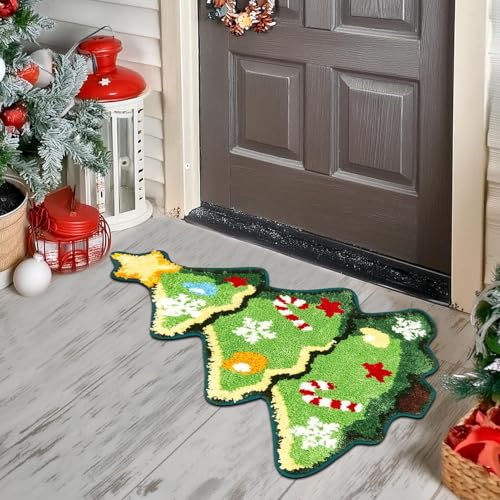 TETSMG Weihnachtsteppich, Rutschfeste Fußmatte mit Lebkuchenmann-Weihnachtsmann-Weihnachtsbaum-Design, 40 x 60 cm, Weihnachtsbaum von TETSMG