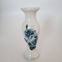Vintage 1979 Enesco Blaue Rosenknospen Vase Mit Goldbesatz von TETreasuresBoutique