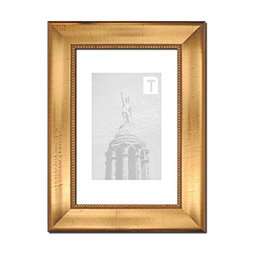 Barock-Bilderrahmen Ann-Katrin Gold 21 × 29,7 cm A4 Kunststoffglas Antireflex 2mm Perlenleiste geschwungen breit von TEUTO BILDERRAHMEN