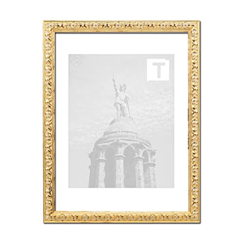 Barock-Bilderrahmen Sheila Gold 21 × 29,7 cm A4 Museumsglas 2mm florale Verzierung von TEUTO BILDERRAHMEN