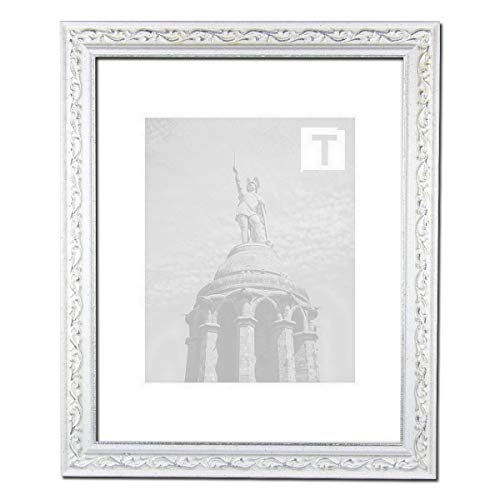 Barock Bilderrahmen Sortiment 30 x 40 cm florale Verzierung 40x30 cm hier Verenice Weiß Silber mit Kunststoffglas Antireflex 2mm von TEUTO BILDERRAHMEN