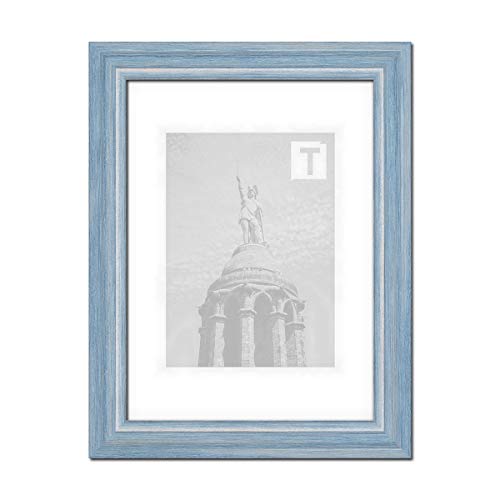 Echtholz-Bilderrahmen Lina Blau 30 x 40 cm Museumsglas 2mm Landhaus gewischt Vintage von TEUTO BILDERRAHMEN