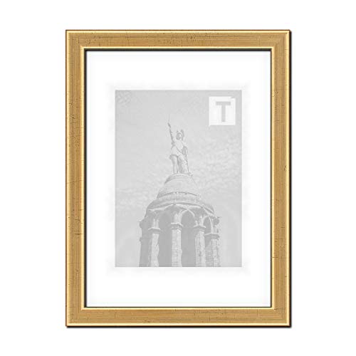 Echtholz-Bilderrahmen Mia Antikgold 21 × 29,7 cm A4 Echtglas klar 2mm bunt farbintensiv von TEUTO BILDERRAHMEN