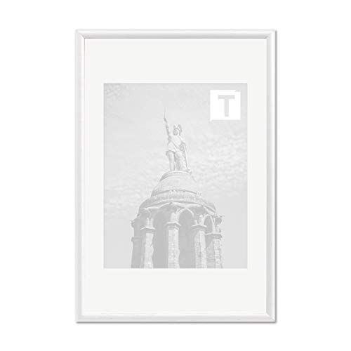 Echtholz-Bilderrahmen Pia Weiß 21 × 29,7 cm A4 Museumsglas 2mm rund schmal elegant massiv von TEUTO BILDERRAHMEN