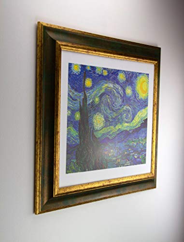 Melody für Großformate, Massivholz Barock Bilderrahmen in Grün Gold mit 2mm klarem Kunststoffglas, Bildmaß: 70 x 100 cm von TEUTO BILDERRAHMEN
