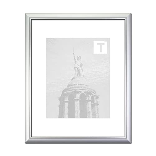 Paula Bilderrahmen 58 x 85 cm Massivholz dezente leicht abgerundete Barrockleiste mit Silberkante 85x58 cm, hier Silber mit Kunststoffglas Antireflex von TEUTO BILDERRAHMEN