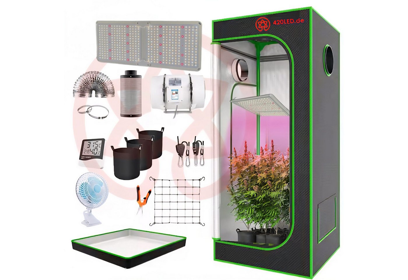 TEUTO Licht Gewächshaus 420LED® TIPI Growset 80x80x180cm, 250 Watt CANDY, Gewächshaus Indoor, Set, mit 11-tlg. Zubehör von TEUTO Licht