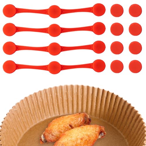 TEUYOE 4 Sets Magnete Für Airfryer Backpapier, Silikon Magnete für Heißluftfritteuse für verschiedene Marken und Modelle von Heißluftfritteusen für Behoben Backpapier (Rot) von TEUYOE