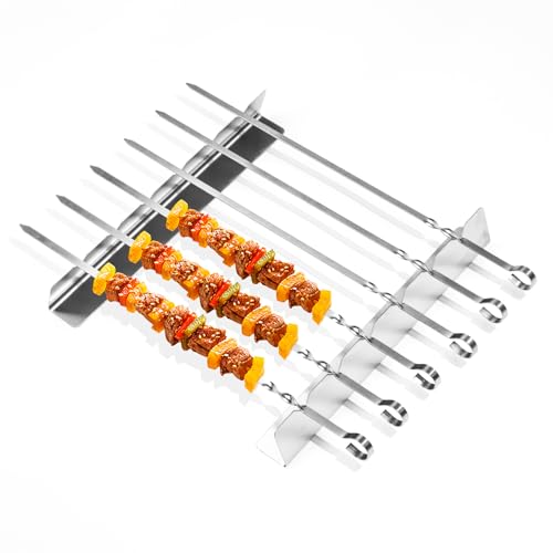 TEUYOE Edelstahl Grillspieße Set, 6 x Stainless Steel Barbecue Skewers + 2 x Grill Frame + Bag, Grill Kabob Spieße, Kebab Spieße Schaschlikspiesse, BBQ-Spieße für Lagerfeuer Oder Grillschale von TEUYOE