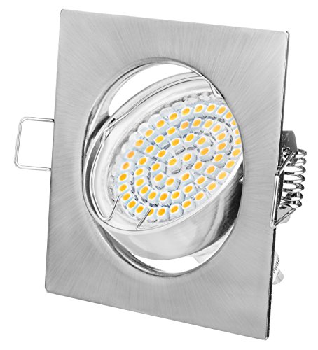 TEVEA Einbaustrahler Led 230V Warmweiß GU10 3W 60 LEDs Leuchtmittel - Metal Rund Schwenkbar Einbau Rahmen als Set Einbauleuchten (Chrom Gebürstet Eckig) von TEVEA