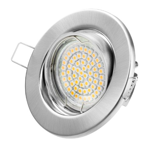 Einbaustrahler Set Led GU10 3W Kaltweiß 230V 60 LEDs Leuchtmittel Chrom gebürstet Rahmen rund von TEVEA
