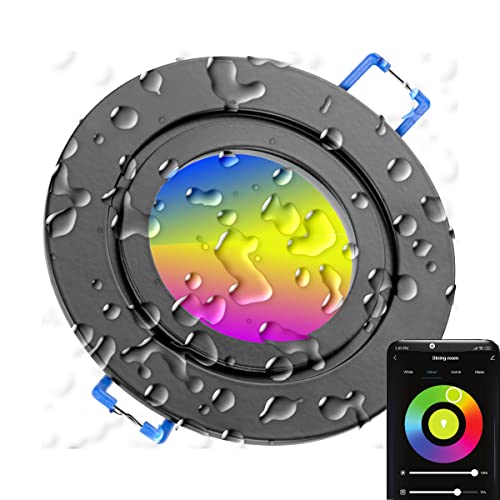 TEVEA LED GU10 Einbaustrahler Dimmbar IP44 Smarthome RGBW | Spritzwassergeschützt 5W 230V GU10 Austauschbar | Smartphone Bedienung (Schwarz) von TEVEA