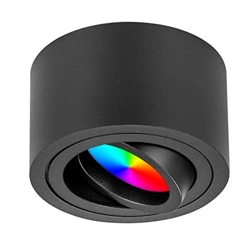TEVEA LED Smart Flach Aufbauspot | 5W 230V RGBW Dimmbar | LED Modul austauschbar | Aufbauleuchte Farblicht Partyleuchte (Schwarz) von TEVEA