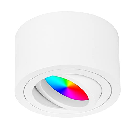 TEVEA LED Smart Flach Aufbauspot | 5W 230V RGBW Dimmbar | LED Modul austauschbar | Aufbauleuchte Farblicht Partyleuchte (Weiss) von TEVEA