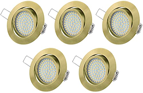 TEVEA PREMIUM LED Einbauleuchte - 3.5W 230v - Schwenkbare LED Einbaustrahler - Messing Gebürstet - Deckenspot - Austauschbar - Ultra Flach (5-er set) (Neutralweiss) von TEVEA