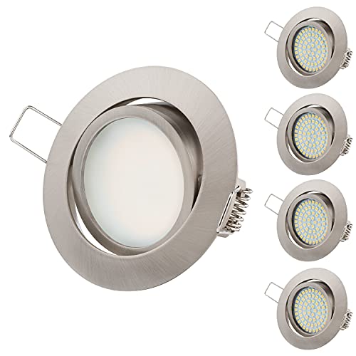 TEVEA PREMIUM LED Einbauleuchte - 230v - Schwenkbare LED Einbaustrahler - helles Licht - Deckenspot - Austauschbar - Ultra Flach - Energieklasse A+ - (5-er set) (Chrom Gebürstet - Neutralweiss) von TEVEA