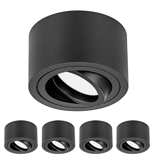 TEVEA Premium Aufbauspot Deckenleuchte Flach | Led Modul 230V 5W austauschbar | Deckenspot auch fürs Bad | 5er Pack (Schwarz - Warmweiß) von TEVEA