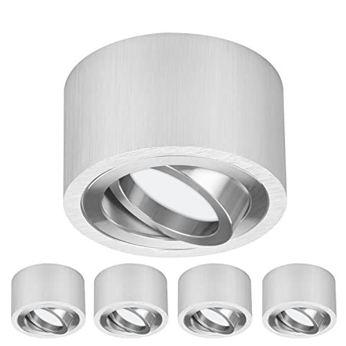 TEVEA Premium Aufbauspot Deckenleuchte Flach | Led Modul 230V 5W austauschbar | Deckenspot auch fürs Bad | 5er Pack (Silber - Warmweiß) von TEVEA