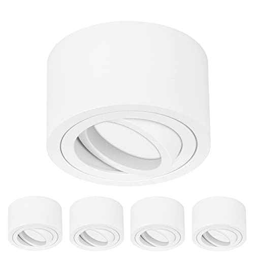 TEVEA Premium Aufbauspot Deckenleuchte Flach | Led Modul IP44 230V 7W 3 Step Dimmbar austauschbar | Deckenspot auch fürs Bad | 5er Pack (Weiß - Warmweiß) von TEVEA