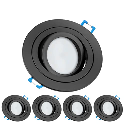 TEVEA Premium LED Einbaustrahler Schwenkbar -LED Modul 230V 5W austauschbar - Einbauleuchte auch fürs Bad - 5er Pack (Schwarz - Warmweiß) von TEVEA
