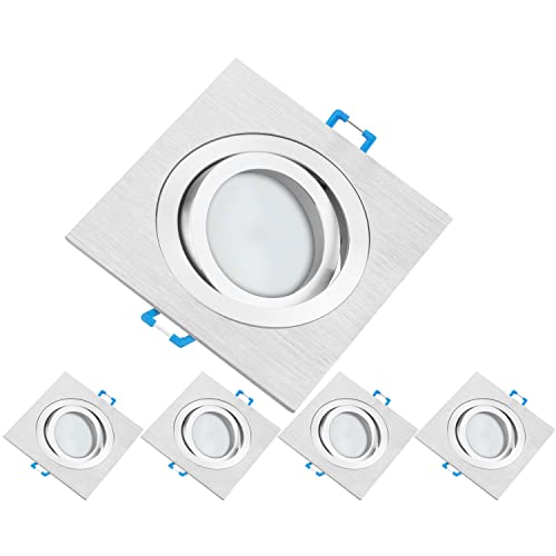 TEVEA Premium LED Einbaustrahler Schwenkbar -LED Modul 230V 5W austauschbar - Einbauleuchte auch fürs Bad - 5er Pack (Silber Eckig - Warmweiß) von TEVEA