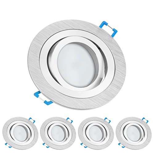 TEVEA Premium LED Einbaustrahler Schwenkbar -LED Modul 230V 5W austauschbar - Einbauleuchte auch fürs Bad - 5er Pack (Silber - Neutralweiß) von TEVEA