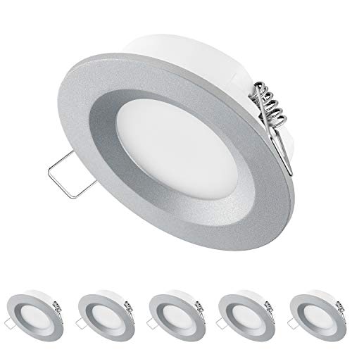 TEVEA Ultra Flach LED Einbaustrahler | 3.5W 300lm 230V | Einbauleuchte | Einbauspot | 5er Pack (Silber-Warmweiss) von TEVEA