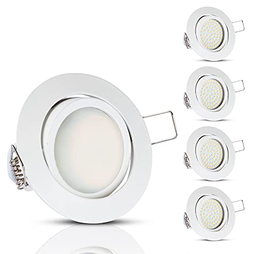 TEVEA Ultra Flach LED Einbaustrahler Warmweiß 3.5W 230V Schwenkbar Einbauspots Einbauleuchten (Weiss Rund) 5er Pack… von TEVEA