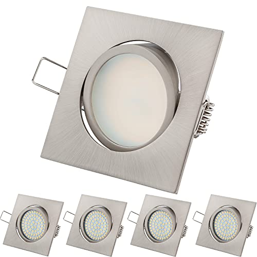 Ultra Flach LED Einbaustrahler Warmweiß - LED Modul austauschbar 3.5W 230V Edelstahl Optik Eckig Schwenkbar Einbauspots, 5 Stück Einbauleuchten (Warmweiss) von TEVEA