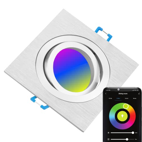 TEVEA Premium Dimmbar RGBW Led Einbaustrahler Schwenkbar | GU10 5W 230V austauchbar Led | Smarthome | Wifi control (Silber Gebürstet Eckig) von TEVEA