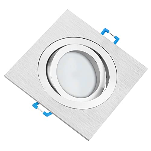 TEVEA Premium LED Einbaustrahler Schwenkbar - Silber gebürstet Eckig - Neutralweiß - LED Modul 230V 5W austauschbar - Einbauleuchte auch fürs Bad - in 2 Lichtfarben und 3 Spot Farben erhältlich von TEVEA