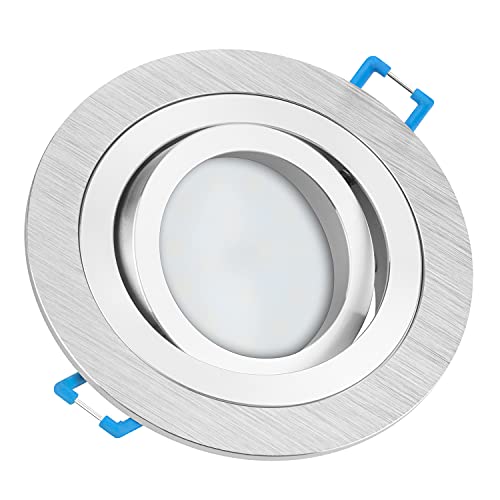 Tevea Premium LED Einbaustrahler Schwenkbar - Silber gebürstet - Warmweiß - LED Modul 230V 5W austauschbar - Einbauleuchte auch fürs Bad - in 2 Lichtfarben und 3 Spot Farben erhältlich von TEVEA