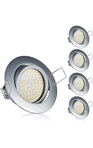 TEVEA Ultra Flach DIMMBAR Einbaustrahler - 4W 230V - Einbauspots - Einbauleuchten (Chrome Matt - Warmweiss) von TEVEA