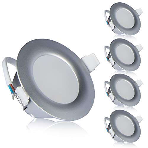 TEVEA PREMIUM LED Einbauleuchte - 230v - LED Einbaustrahler - helles, reines Licht - Deckenspot - Ultra Flach - IP44 - Energieklasse A+ - (5-er set) - Silber - Neutralweiss von TEVEA