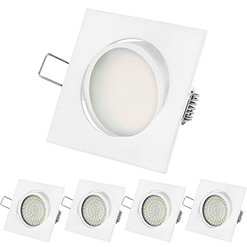 Ultra Flach LED Einbaustrahler - LED Modul austauschbar 3.5W 230V Edelstahl Optik Eckig Schwenkbar Einbauspots, 5 Stück Einbauleuchten (WH-Kaltweiss) von TEVEA