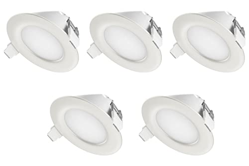 Ultra Flach LED Mini !! Einbaustrahler IP44 für den Wohnbereich | auch für das Bad geeignet| 3W 230V Rahmen weiss Rund Einbauspots Badleuchten, 5 Stück Einbauleuchten von TEVEA