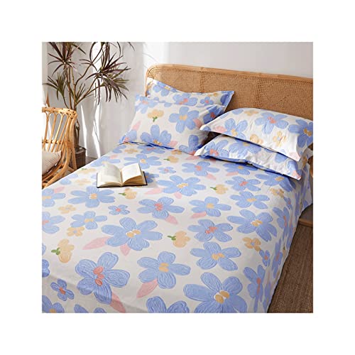 Bettlaken Betttuch Laken Leintuch Haustuch 100% Baumwolle ohne Gummizug Streifen Geometrischer Blumendruck Entworfen für Erwachsene Kinder Jungen und Mädchen ( Color : Blue G , Size : 250x230cm+48x74c von TEVTEV