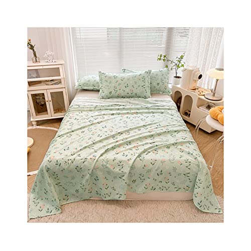 Bettlaken Betttuch Laken Leintuch Haustuch 100% Baumwolle ohne Gummizug Streifen Geometrischer Blumendruck Entworfen für Erwachsene Kinder Jungen und Mädchen ( Color : Green A , Size : 200x230cm+48x74 von TEVTEV