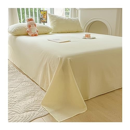 Bettlaken aus gewaschener Baumwolle - weiches und gemütliches Bettlaken für Einzel-/Doppelbett/Queen-Size-Bett Matratze (Farbe: Gelb, Größe: 200 x 230 cm) von TEVTEV