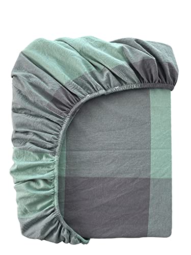 Bettlaken mit Gummizug Kariert Spannbettlaken Boxspringbett Spannbetttuch for Mädchen Jungen Teenager Erwachsene 100% Gewaschene Baumwolle (Color : A, Size : 90x200+20cm) von TEVTEV