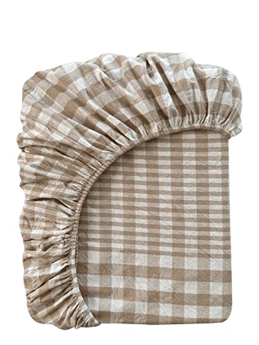 Bettlaken mit Gummizug Kariert Spannbettlaken Boxspringbett Spannbetttuch for Mädchen Jungen Teenager Erwachsene 100% Gewaschene Baumwolle (Color : M, Size : 180x200+20cm) von TEVTEV