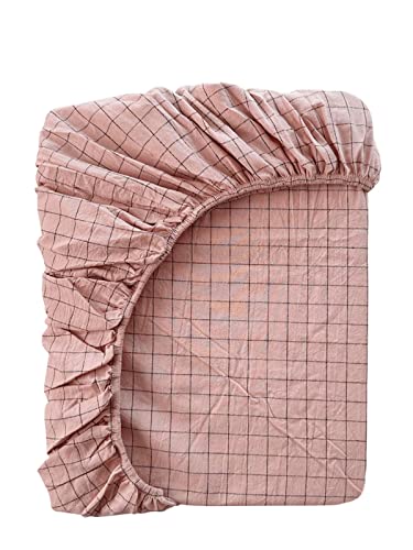 Bettlaken mit Gummizug Kariert Spannbettlaken Boxspringbett Spannbetttuch for Mädchen Jungen Teenager Erwachsene 100% Gewaschene Baumwolle (Color : W, Size : 120x200+20cm) von TEVTEV