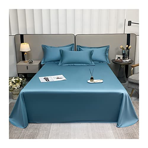 Betttuch Bettlaken ohne Gummi 100% Langstapelige Baumwolle Satin Fadenzahl 500 Haustuch Betttuch Bettlaken ohne Gummizug vielen Größen und Farben (Color : Blue A, Size : 180x240cm-70x96) von TEVTEV