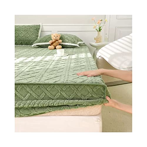 Spannbettlaken Plüsch Flauschig Fleece Winter Spannbetttuch Cashmere Touch Flanell Bettlaken 90x200cm 120x200cm 150x200cm 180x200cm Grün Grau Rosa Weiß (Color : Green, Size : Fitted Sheet 180x200x28 von TEVTEV