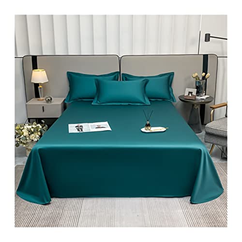 Betttuch Bettlaken ohne Gummi 100% Langstapelige Baumwolle Satin Fadenzahl 500 Haustuch Betttuch Bettlaken ohne Gummizug vielen Größen und Farben (Color : Green, Size : 245x270cm-96x106) von TEVTEV