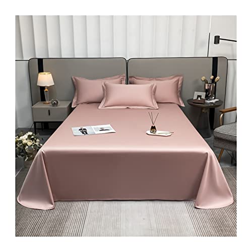 Betttuch Bettlaken ohne Gummi 100% Langstapelige Baumwolle Satin Fadenzahl 500 Haustuch Betttuch Bettlaken ohne Gummizug vielen Größen und Farben (Color : Pink A, Size : 245x250cm-96x98) von TEVTEV