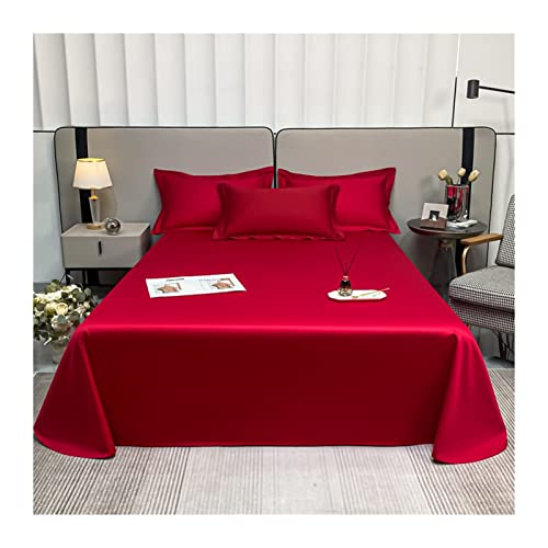 Betttuch Bettlaken ohne Gummi 100% Langstapelige Baumwolle Satin Fadenzahl 500 Haustuch Betttuch Bettlaken ohne Gummizug vielen Größen und Farben (Color : Red, Size : 180x240cm-70x96) von TEVTEV